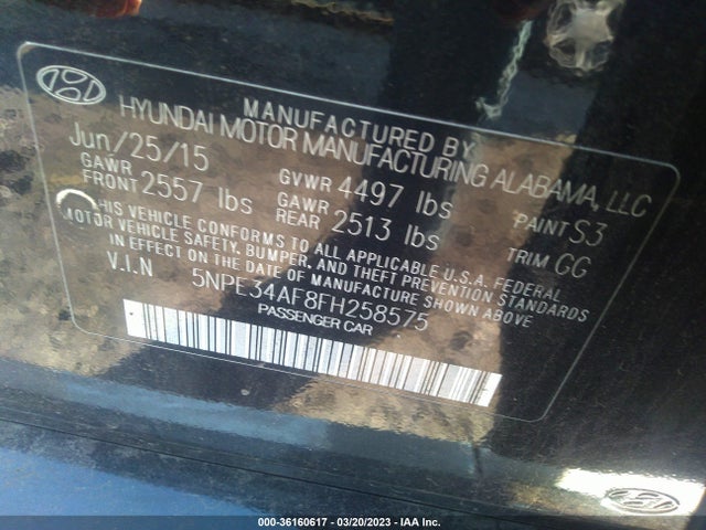 Hyundai Sonata 2.4l Limited 2015 5NPE34AF8FH258575 Image 10