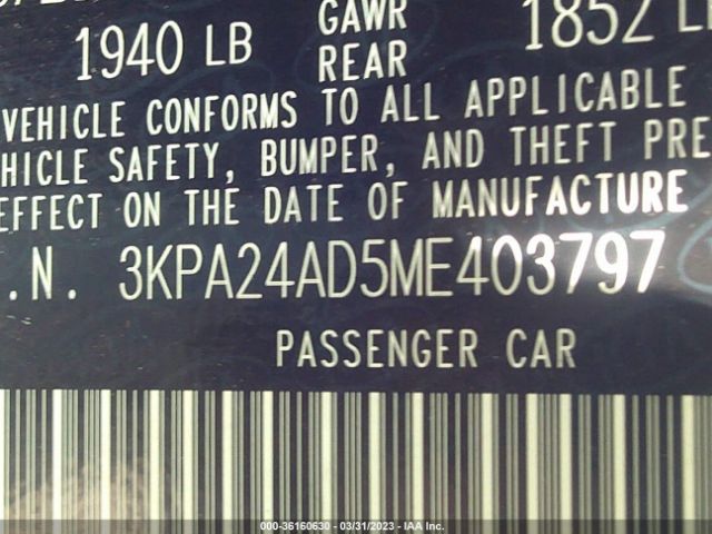 3KPA24AD5ME403797 KIA RIO LX