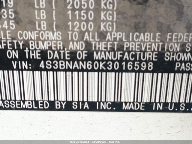4S3BNAN60K3016598 Subaru Legacy Limited