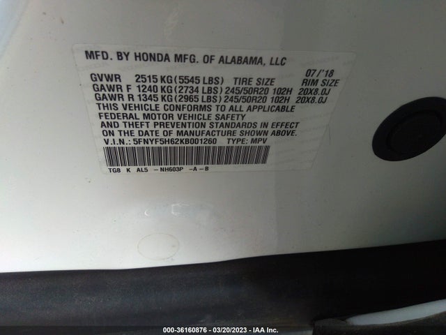 Honda Pilot Touring 7-passenger 2019 5FNYF5H62KB001260 Image 9