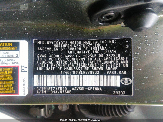 2014 TOYOTA CAMRY L/LE/XLE/SE/SE SPORT VIN: 4T4BF1FK8ER378803