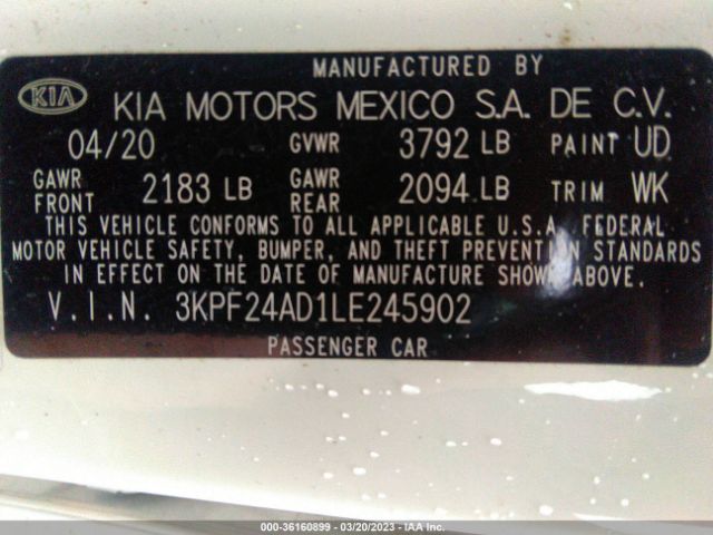 3KPF24AD1LE245902 KIA Forte Lxs
