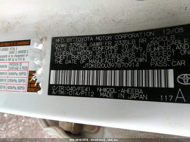 2009 TOYOTA PRIUS VIN: JTDKB20U397870914