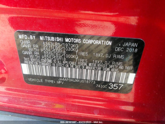 JA4AP3AUXKU018773 Mitsubishi Outlander Sport 2.0