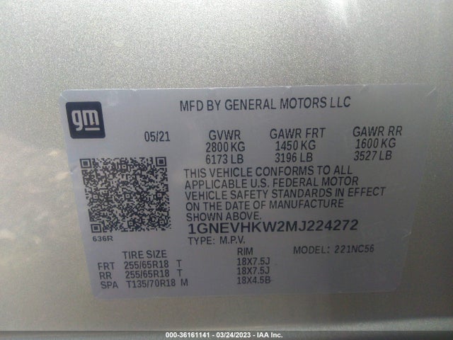 Chevrolet Traverse Lt Leather 2021 1GNEVHKW2MJ224272 Image 9