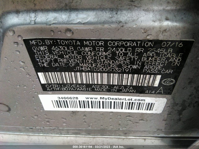 JTHBA1D20G5032191 Lexus IS 200T