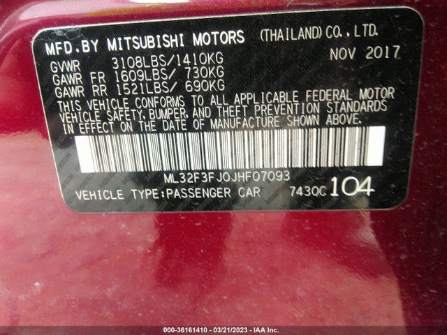 ML32F3FJ0JHF07093 Mitsubishi Mirage G4 Es