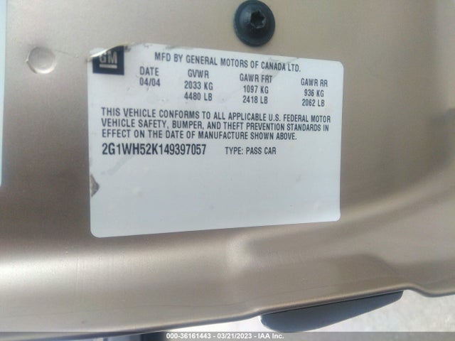 2004 CHEVROLET IMPALA LS VIN: 2G1WH52K149397057