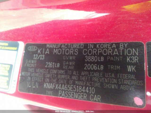 KNAFX4A65E5184410 KIA FORTE LX