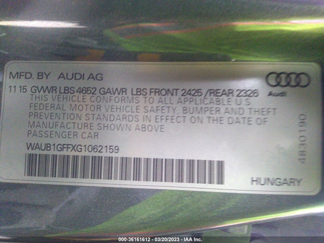 WAUB1GFFXG1062159 Audi S3 Premium Plus