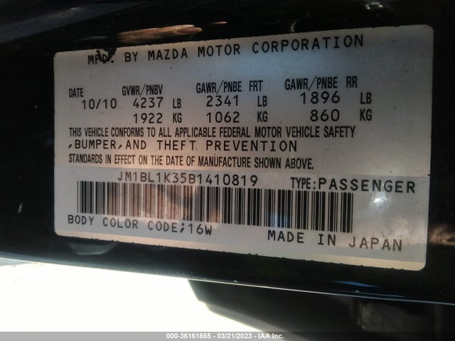 2011 MAZDA MAZDA3 MAZDASPEED3 SPORT VIN: JM1BL1K35B1410819