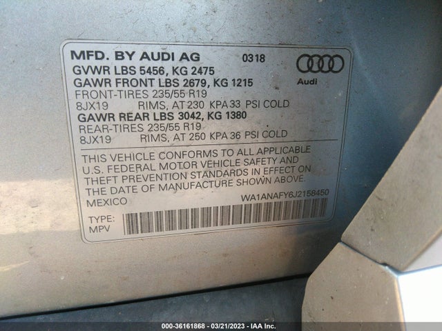 WA1ANAFY6J2158450 Audi Q5 Premium/tech Premium