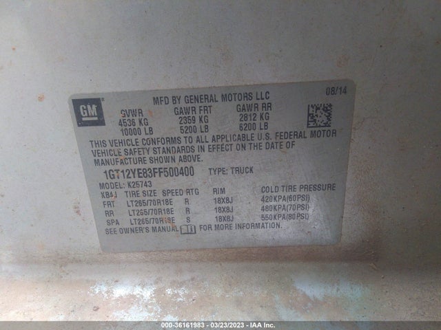 1GT12YE83FF500400 GMC Sierra 2500hd Sle