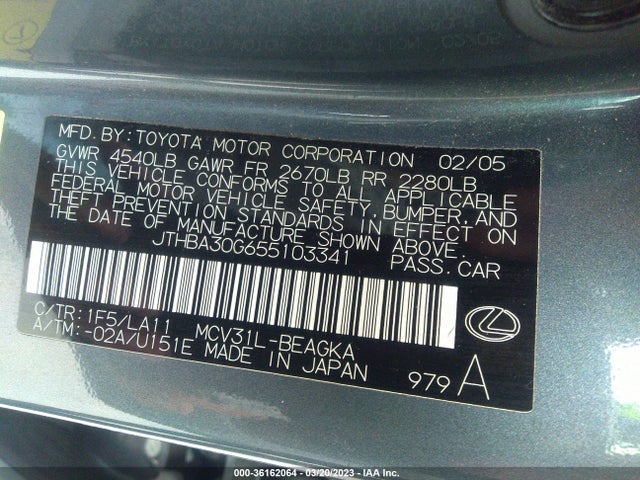JTHBA30G655103341 Lexus ES 330