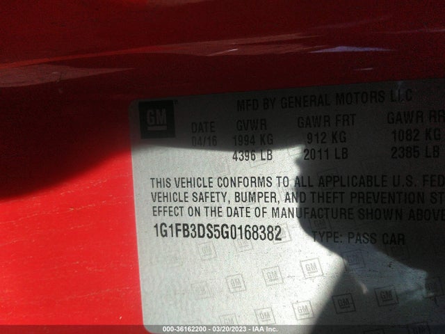 Chevrolet Camaro 1lt 2016 1G1FB3DS5G0168382 Image 10