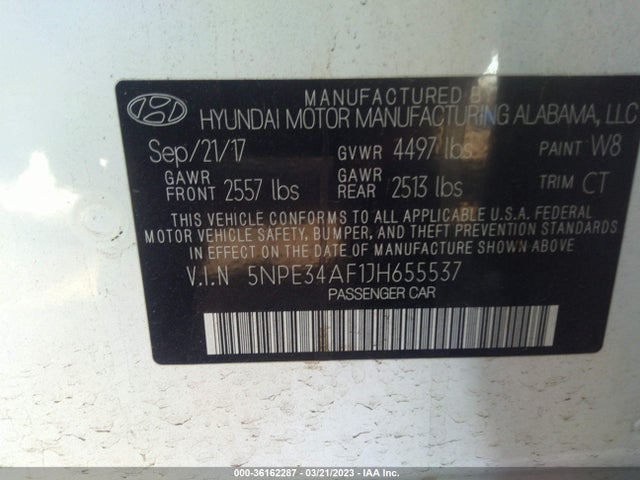 Hyundai Sonata Limited 2018 5NPE34AF1JH655537 Image 9
