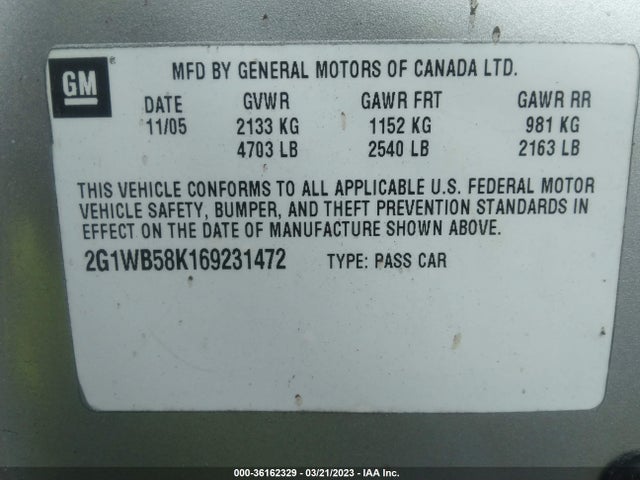 2006 CHEVROLET IMPALA LS VIN: 2G1WB58K169231472