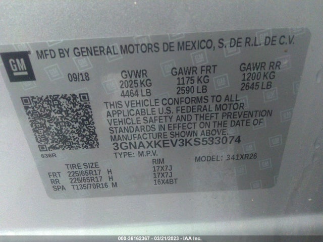 Chevrolet EQUINOX LT 2019 3GNAXKEV3KS533074 Image 10