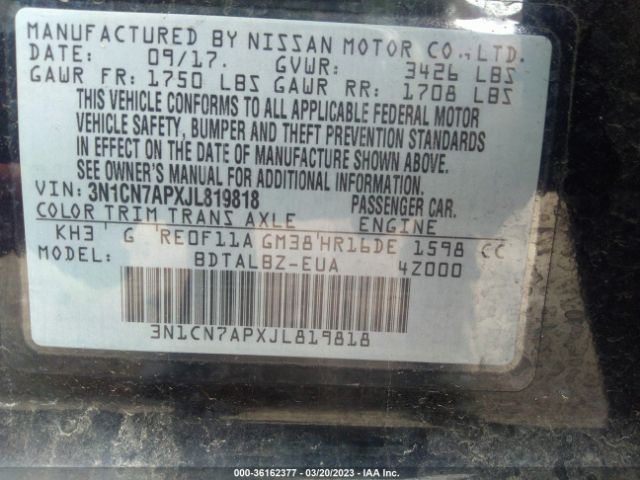 3N1CN7APXJL819818 Nissan Versa Sedan Sv