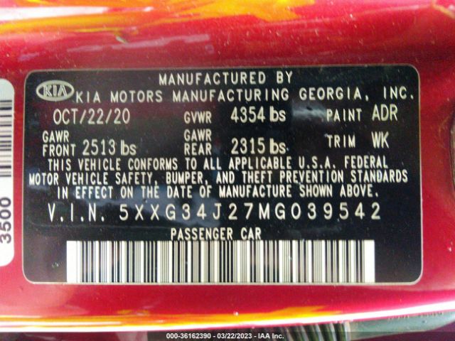 5XXG34J27MG039542 KIA K5 EX