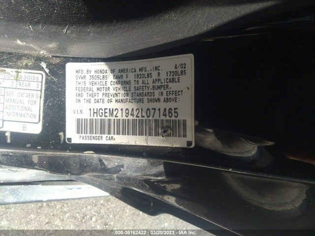 Honda CIVIC EX 2002 1HGEM21942L071465 Image 10