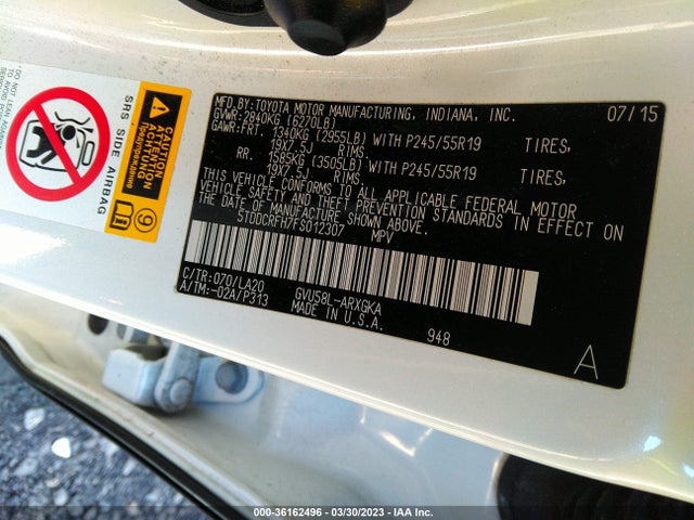 2015 Toyota Highlander, VIN: 5TDDCRFH7FS012307