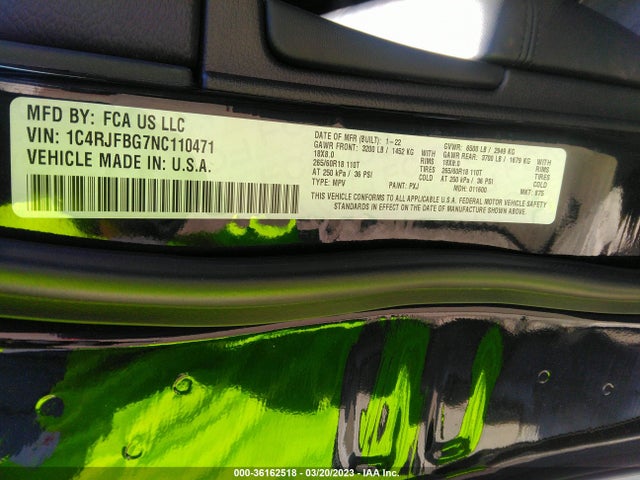 1C4RJFBG7NC110471 Jeep Grand Cherokee Wk Limited