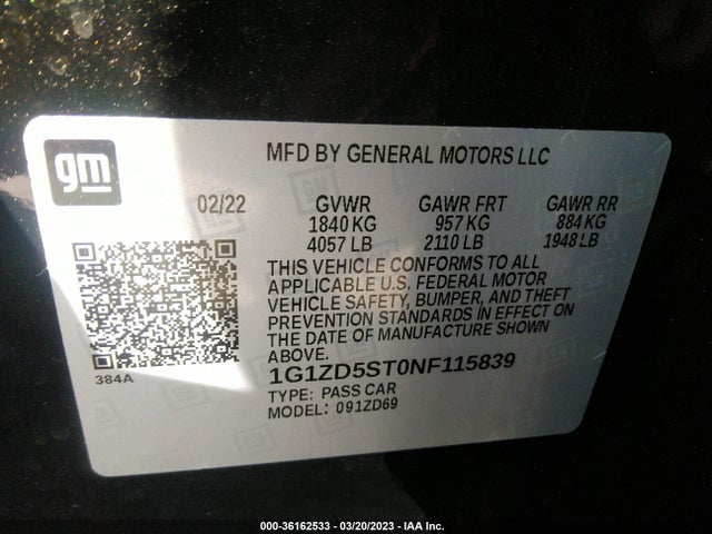 Chevrolet MALIBU LT 2022 1G1ZD5ST0NF115839 Image 9