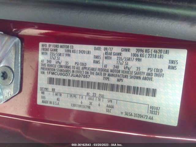 1FMCU0GD7JUA07057 Ford ESCAPE SE