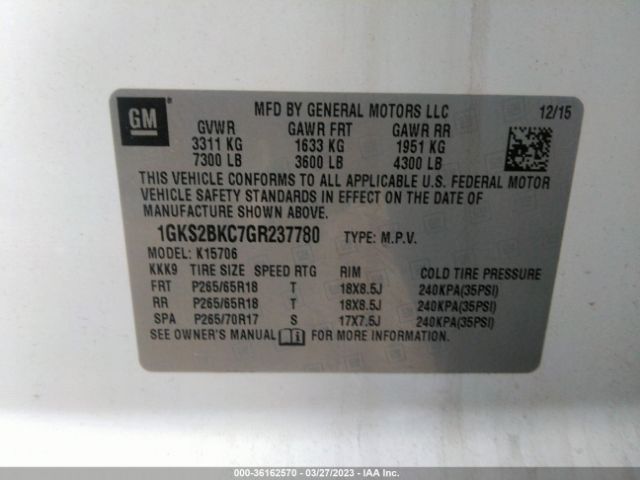 1GKS2BKC7GR237780 GMC YUKON SLT
