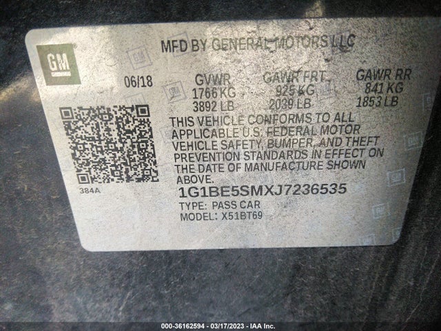 Chevrolet CRUZE LT 2018 1G1BE5SMXJ7236535 Image 10