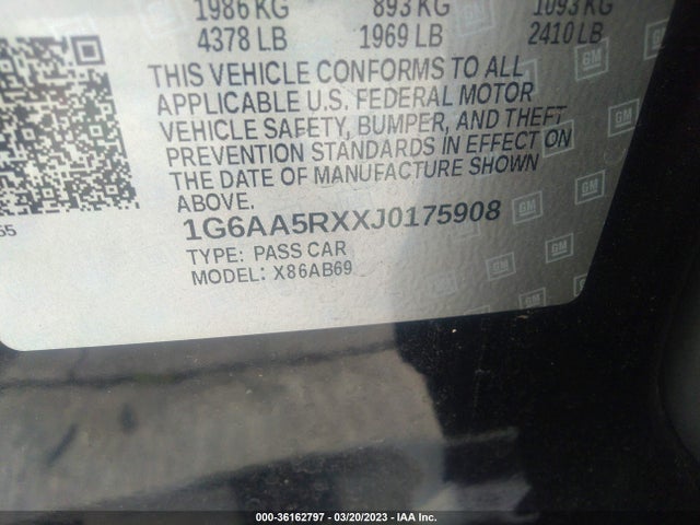 1G6AA5RXXJ0175908 Cadillac Ats Sedan Rwd