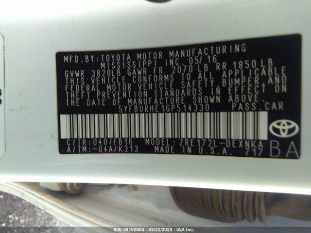 Toyota Corolla L/le/s/s Plus/le Plus 2016 5YFBURHE1GP514330 Image 9