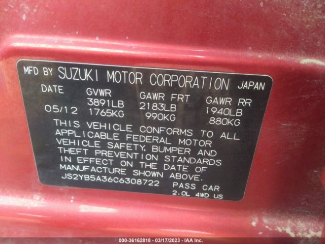 JS2YB5A36C6308722 Suzuki Sx4 Crossover