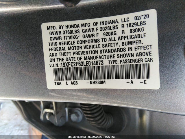 Honda Civic Sedan Lx 2020 19XFC2F63LE014673 Image 9