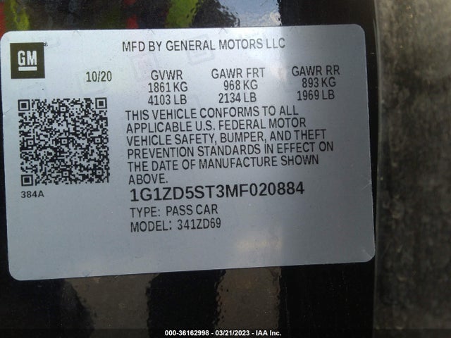 Chevrolet MALIBU LT 2021 1G1ZD5ST3MF020884 Image 9