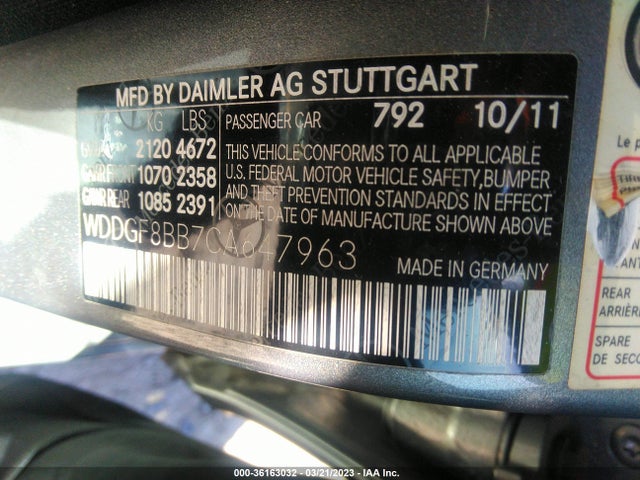 2012 MERCEDES-BENZ C-CLASS C 300 VIN: WDDGF8BB7CA647963