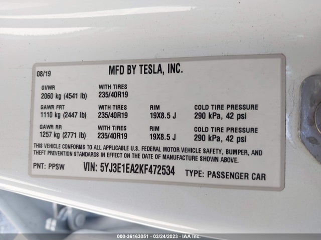 Tesla Model 3 Range 2019 5YJ3E1EA2KF472534 Image 9