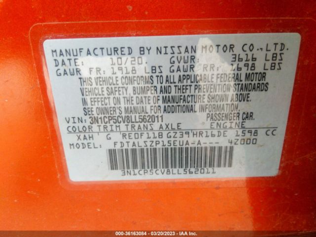 3N1CP5CV8LL562011 Nissan KICKS SV
