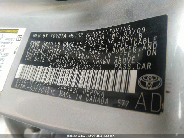 2010 TOYOTA COROLLA VIN: 2T1BU4EE2AC202211