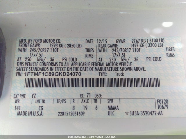 Ford F-150 Xl/xlt 2016 1FTMF1C89GKD24070 Image 9