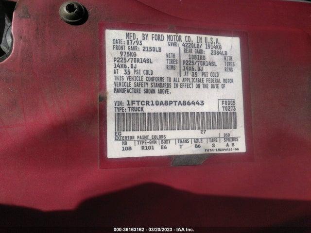 1993 FORD RANGER VIN: 1FTCR10A8PTA86443