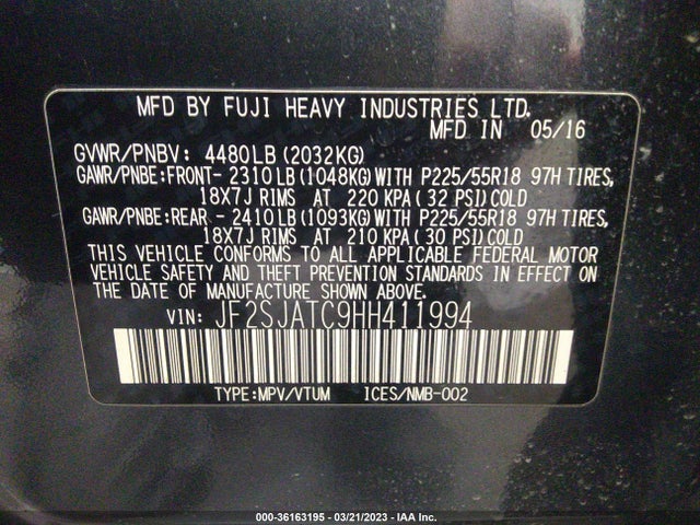 Subaru Forester Touring 2017 JF2SJATC9HH411994 Image 9
