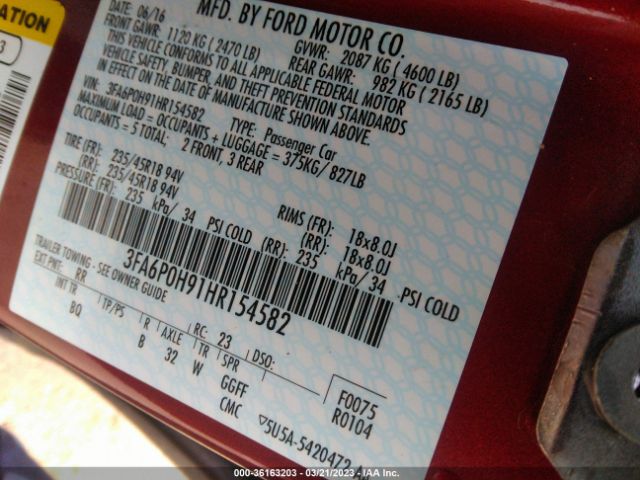 3FA6P0H91HR154582 Ford FUSION SE