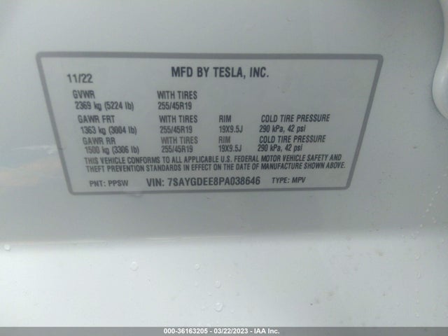 7SAYGDEE8PA038646 Tesla Model Y Long Range