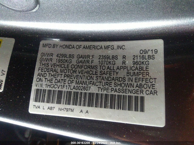2020 HONDA ACCORD SEDAN LX VIN: 1HGCV1F17LA002607