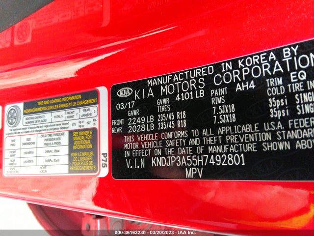 KIA SOUL + 2017 KNDJP3A55H7492801 Image 10