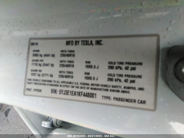 Tesla Model 3 Range 2019 5YJ3E1EA1KF448001 Image 9