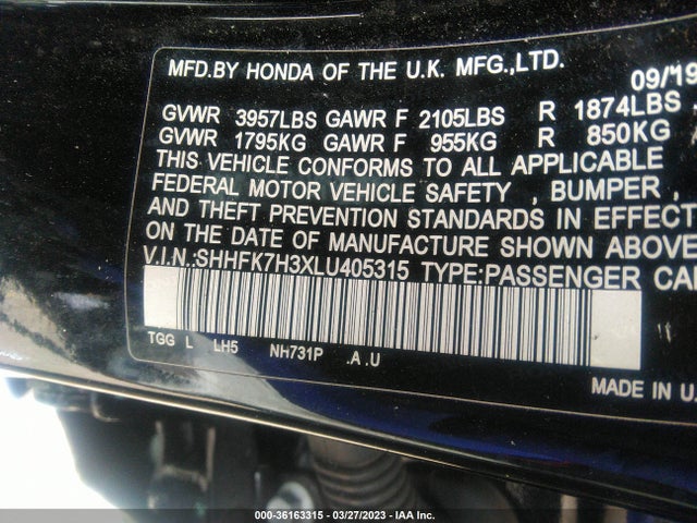 Honda Civic Hatchback Lx 2020 SHHFK7H3XLU405315 Image 10