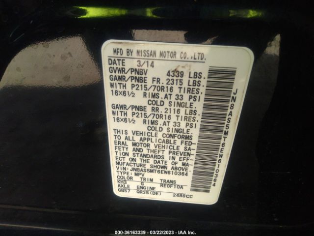 JN8AS5MT6EW610364 Nissan Rogue Select S